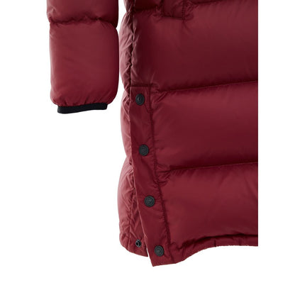 Hooded Puffer Jacket by Moose Knuckles for women in leather cotton & nylon bordeaux features an contemporary silhouette, showcasing a sophisticated hooded neckline and contemporary pockets, hooded & insulated for a truly refined look.