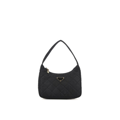 Quilted Shoulder Bag by Prada for women in lyocell black showcases a statuesque silhouette, artfully detailed with a secure zipper, organized , and versatile shoulder-strap & handle for a statuesque look.