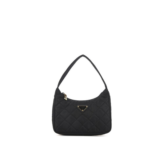 Quilted Shoulder Bag by Prada for women in lyocell black showcases a statuesque silhouette, artfully detailed with a secure zipper, organized , and versatile shoulder-strap & handle for a statuesque look.