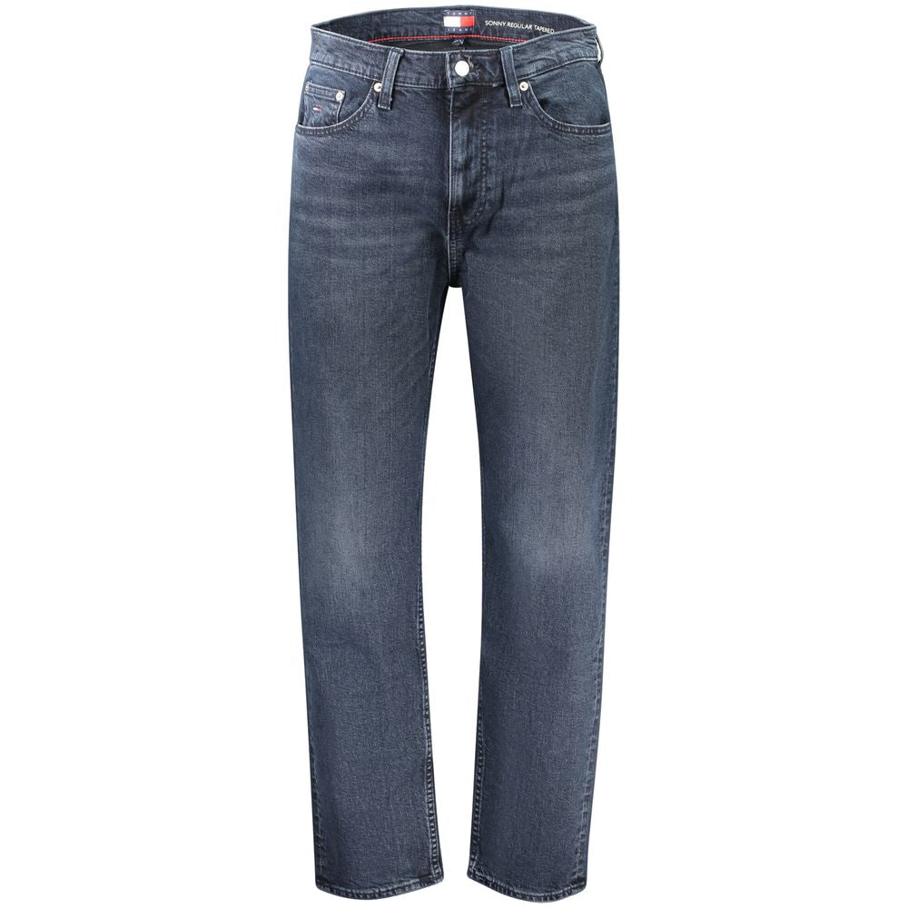 Jeans by Tommy Hilfiger for men in stretch denim cotton blue presents a refined pantology silhouette, artfully defined by a refined pantology tapered-leg & regular-fit, long, and a sophisticated .