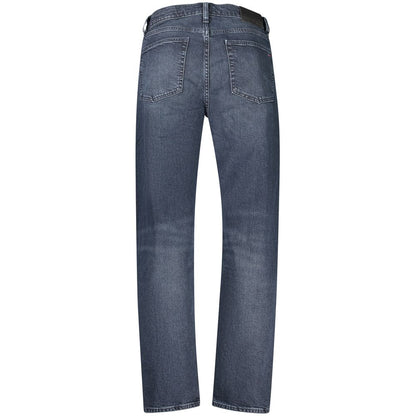 Jeans by Tommy Hilfiger for men in stretch denim cotton blue features a polished silhouette with a polished tapered-leg & regular-fit, reaching a polished long and finished with a polished .