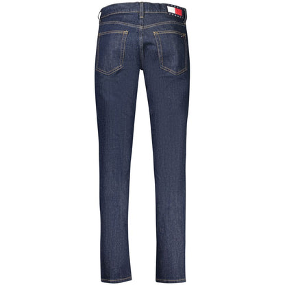 Jeans by Tommy Hilfiger for men in stretch denim cotton blue & signature features an refined tailoring silhouette, showcasing a premium tapered-leg & slim with a and long cut for a refined tailoring look.
