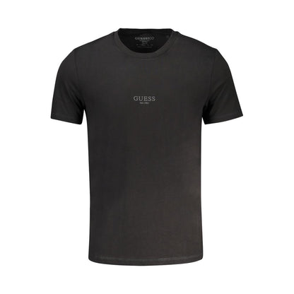 T-Shirt by Guess Jeans for men in organic cotton black & print features a plush silhouette, showcasing a sophisticated crew neckline and for a truly plush finish.