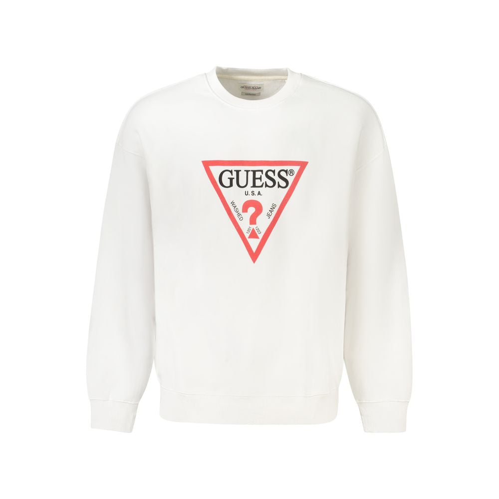 Sweatshirt by Guess Jeans for men in organic cotton & polyester white showcases a slouchy chic silhouette, artfully detailed with a slouchy chic and long-sleeve for a slouchy chic finish.