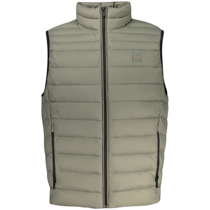 Vest by Hugo Boss for men in polyamide green features a stylish silhouette, showcasing distinct pockets and a refined for a truly stylish finish.