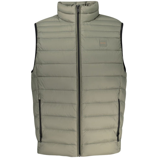 Vest by Hugo Boss for men in polyamide green features a stylish silhouette, showcasing distinct pockets and a refined for a truly stylish finish.