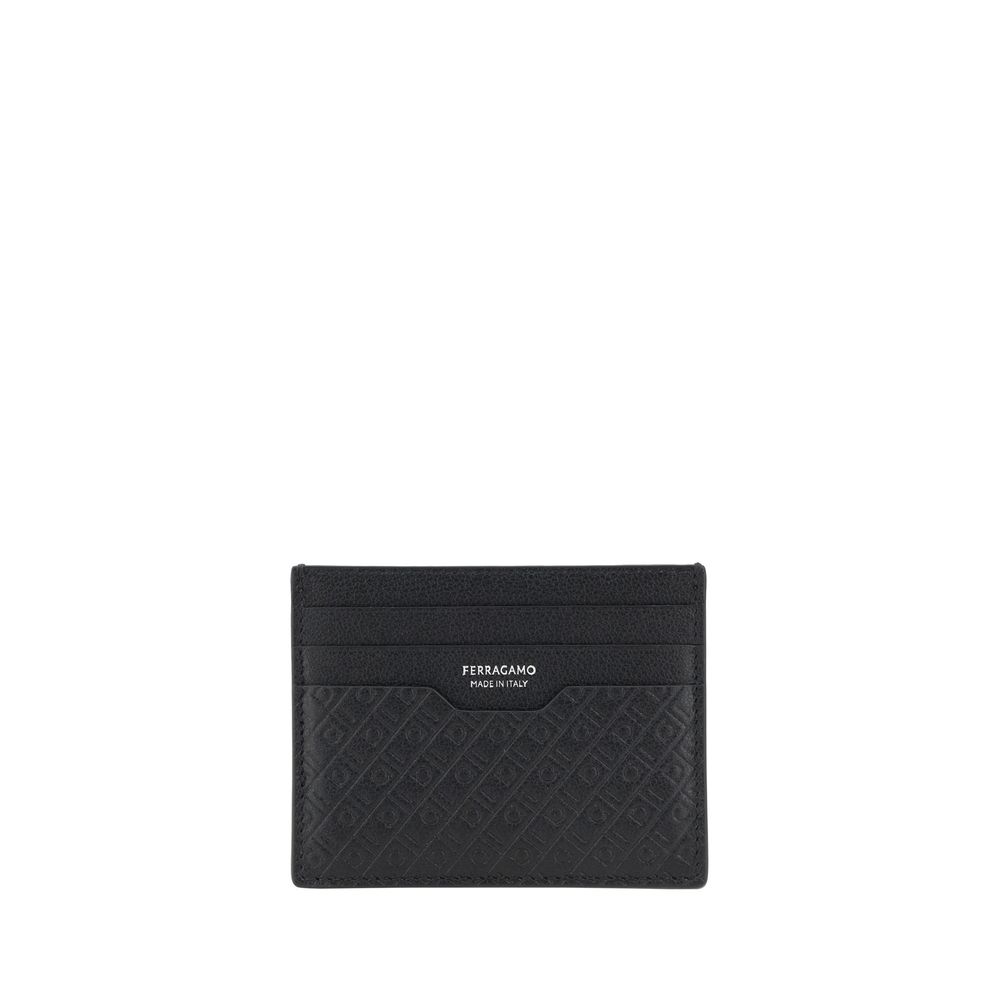 Cardholder Wallet by Ferragamo for men in bos taurus calf leather black & monogram presents a refined silhouette, artfully capturing the essence of the Gancini Bos Taurus Calf Leather Cardholder Wallet design with sophisticated card-organization compact-design for a refined look.