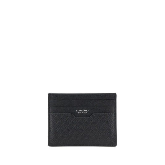 Cardholder Wallet by Ferragamo for men in bos taurus calf leather black & monogram presents a refined silhouette, artfully capturing the essence of the Gancini Bos Taurus Calf Leather Cardholder Wallet design with sophisticated card-organization compact-design for a refined look.