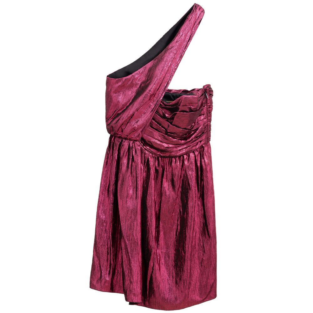 Dress by Saint Laurent for women in viscose & silk fuchsia features an eye catching silhouette with a sophisticated halter neckline, elegant , and a refined short mini for a eye catching aesthetic.