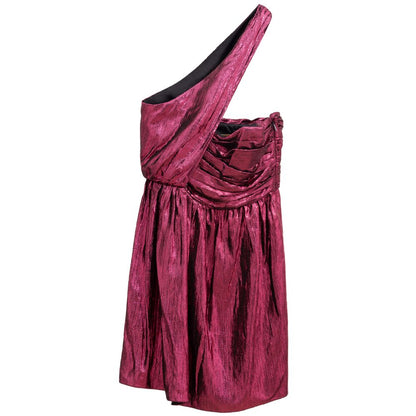 Dress by Saint Laurent for women in viscose & silk fuchsia features an eye catching silhouette with a sophisticated halter neckline, elegant , and a refined short mini for a eye catching aesthetic.