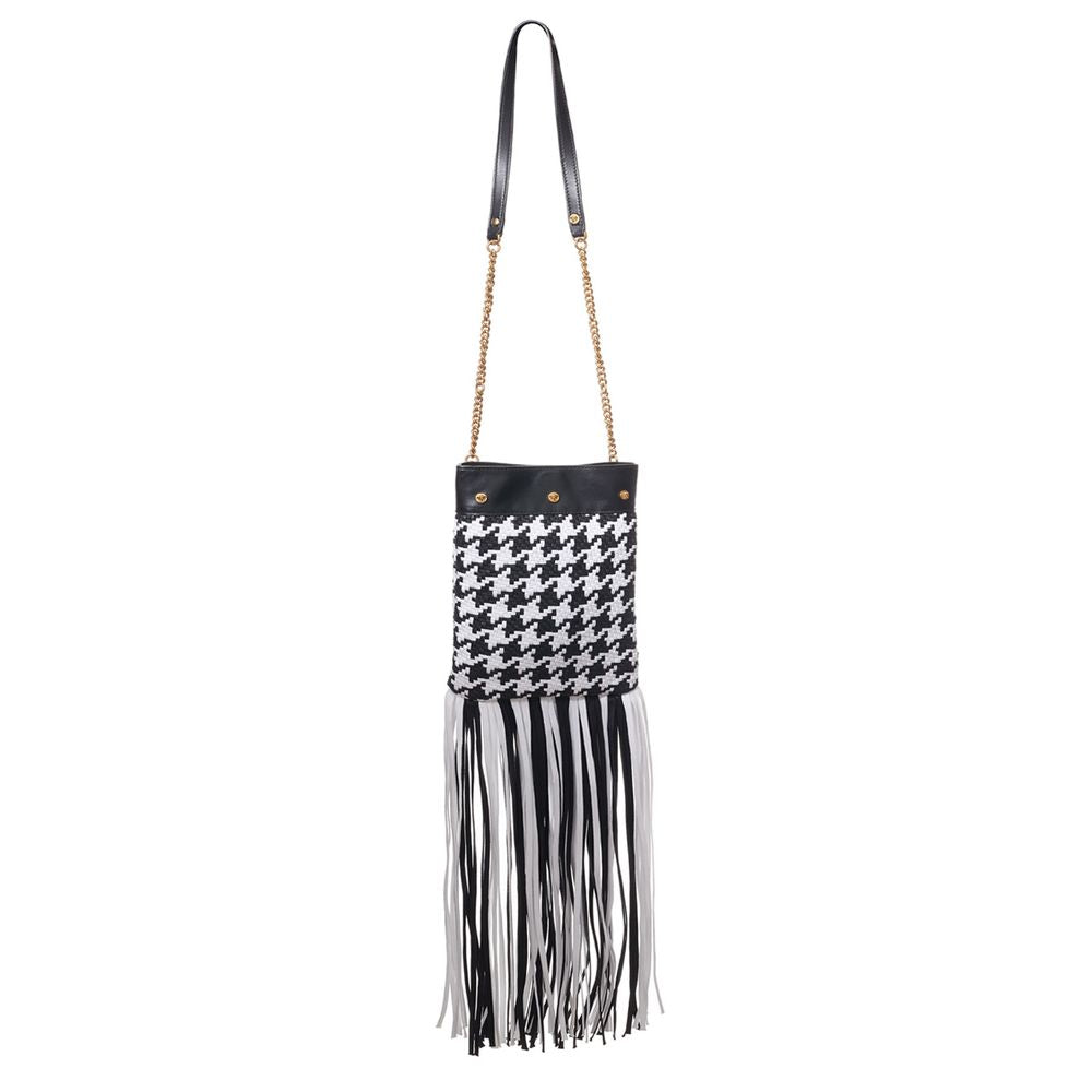 Small Shoulder Bag by Versace for women in leather & textile black, gold & white features an effortlessly chic silhouette with a secure , ample internal-pockets, and versatile shoulder-strap for effortlessly chic everyday luxury.