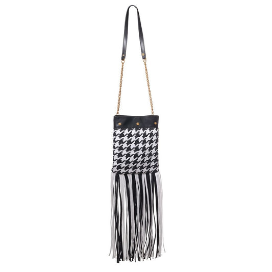 Small Shoulder Bag by Versace for women in leather & textile black, gold & white features an effortlessly chic silhouette with a secure , ample internal-pockets, and versatile shoulder-strap for effortlessly chic everyday luxury.