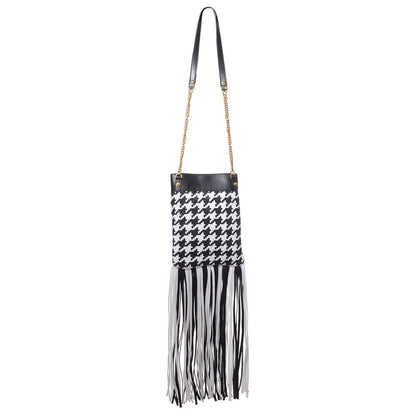 Small Shoulder Bag by Versace for women in leather & textile black, gold & white showcases a statuesque silhouette, artfully detailed with a secure , organized internal-pockets, and versatile shoulder-strap for a statuesque look.
