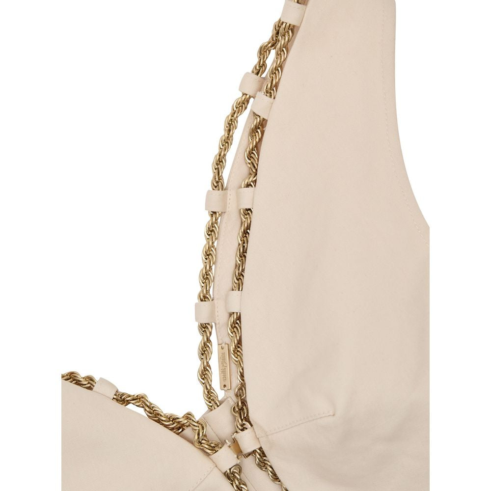Vest by Cult Gaia for women in cotton & metal beige & gold showcases a utilitarian silhouette, artfully incorporating and a utilitarian for a truly utilitarian finish.