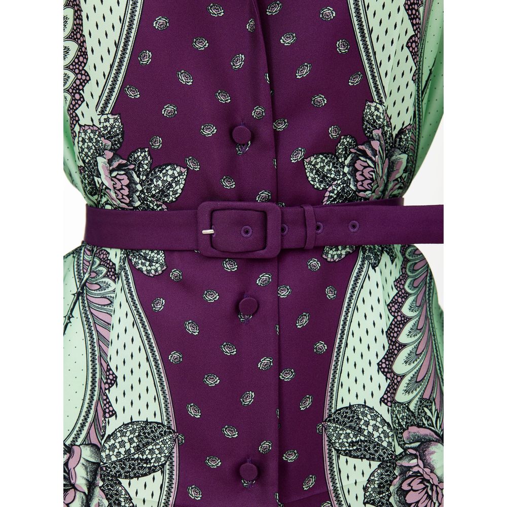 Shirt by Gucci for women in silk mint-green, purple, patterned, floral & print showcases a sleek silhouette, elegantly detailed with a sleek v-neck neckline and for a sleek finish.