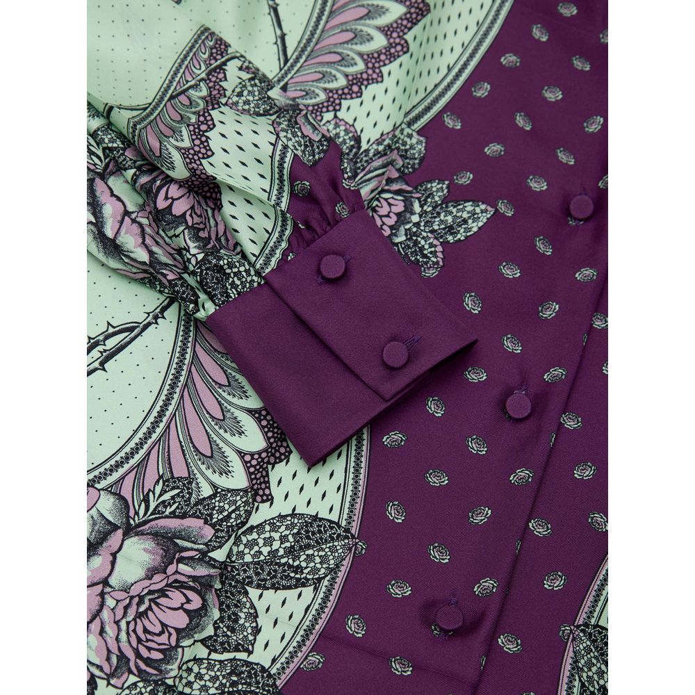 Shirt by Gucci for women in silk mint-green, purple, patterned, floral & print, featuring a nuanced and nuanced v-neck neckline for a sophisticated finish.