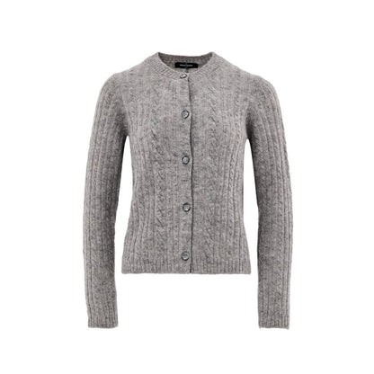 Cardigan by Gran Sasso for women in virgin alpaca wool gray features a dramatic silhouette, showcasing a sophisticated mandarin neckline and dramatic detail for a timeless, premium look.