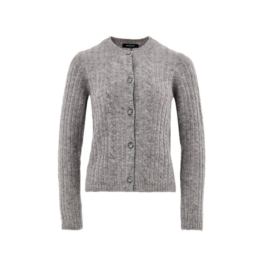 Cardigan by Gran Sasso for women in virgin alpaca wool gray features a dramatic silhouette, showcasing a sophisticated mandarin neckline and dramatic detail for a timeless, premium look.