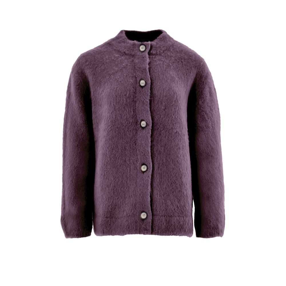 Cardigan by Gran Sasso for women in virgin alpaca wool bordeaux features an impeccable silhouette, showcasing a sophisticated mandarin neckline and detail for a truly impeccable finish.