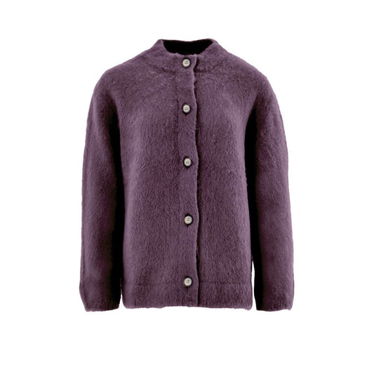Cardigan by Gran Sasso for women in virgin alpaca wool bordeaux features an impeccable silhouette, showcasing a sophisticated mandarin neckline and detail for a truly impeccable finish.