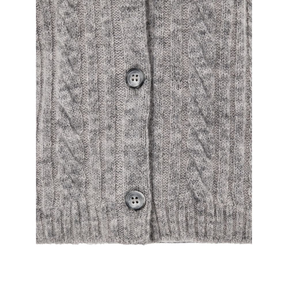 Cardigan by Gran Sasso for women in virgin alpaca wool gray features an crisp silhouette, showcasing a sophisticated mandarin neckline and detail for a truly crisp finish.