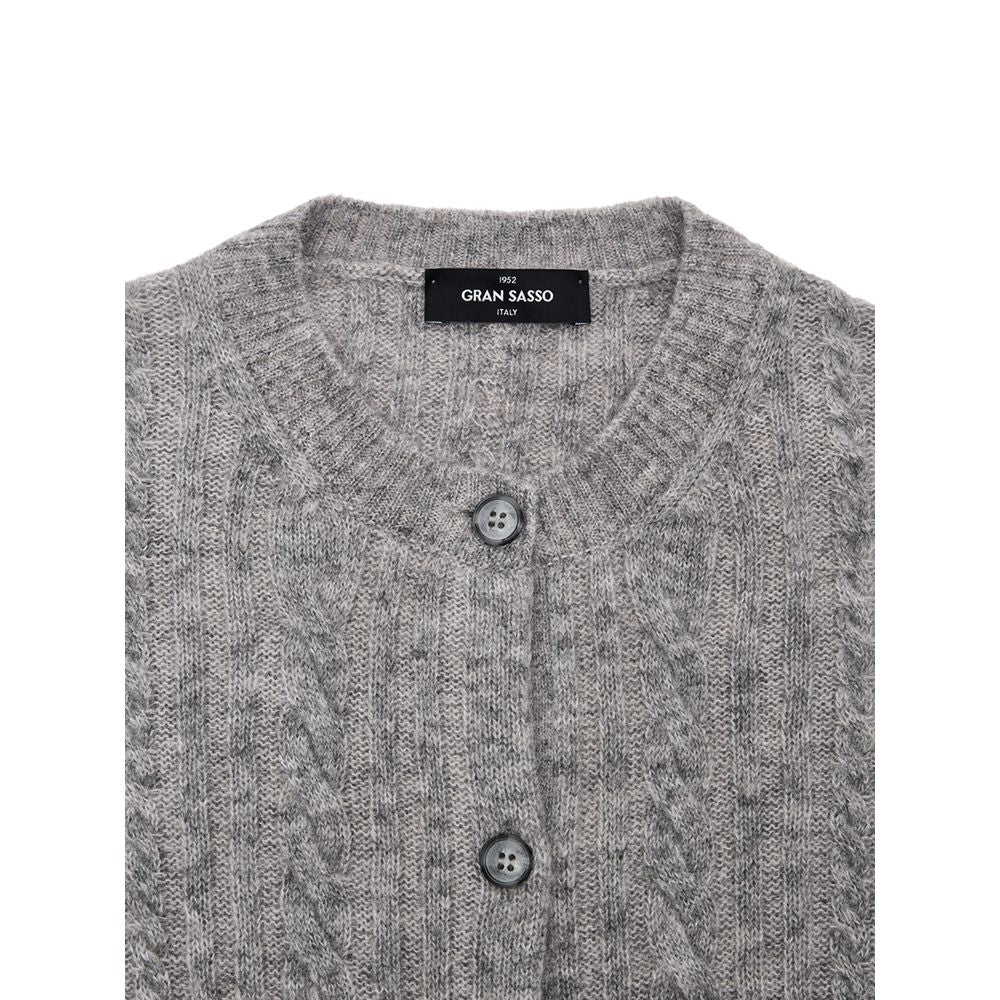 Cardigan by Gran Sasso for women in virgin alpaca wool gray features an crisp silhouette, showcasing a sophisticated mandarin neckline and detail for a truly crisp finish.