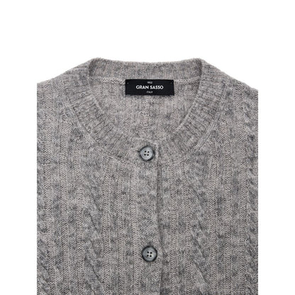 Cardigan by Gran Sasso for women in virgin alpaca wool gray features an crisp silhouette, showcasing a sophisticated mandarin neckline and detail for a truly crisp finish.