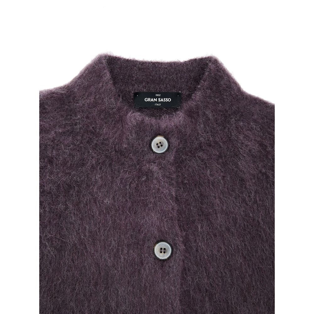 Cardigan by Gran Sasso for women in virgin alpaca wool bordeaux features a nuanced silhouette with a refined mandarin neckline and nuanced detailing for a sophisticated look.