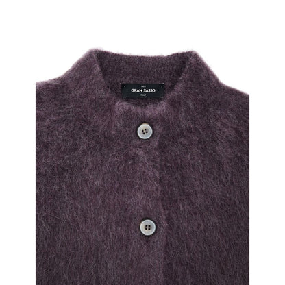 Cardigan by Gran Sasso for women in virgin alpaca wool bordeaux features a nuanced silhouette with a refined mandarin neckline and nuanced detailing for a sophisticated look.