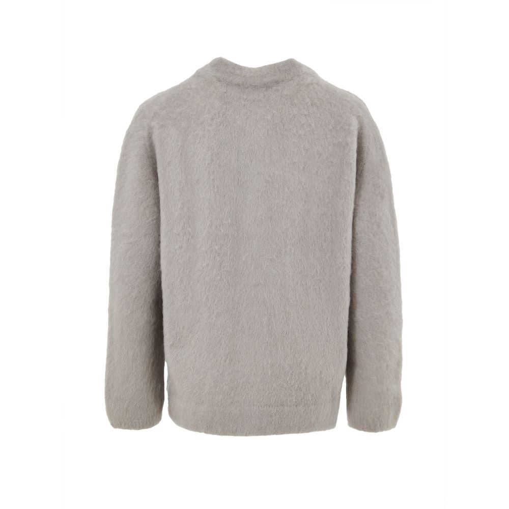 Cardigan by Gran Sasso for women in virgin alpaca wool beige & gray showcases a captivating silhouette, artfully detailed with a captivating and mandarin neckline for a truly sophisticated captivating look.