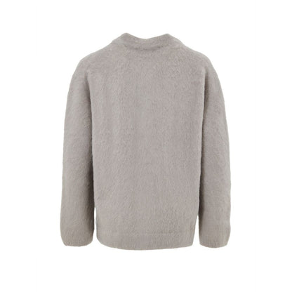 Cardigan by Gran Sasso for women in virgin alpaca wool beige & gray showcases a captivating silhouette, artfully detailed with a captivating and mandarin neckline for a truly sophisticated captivating look.