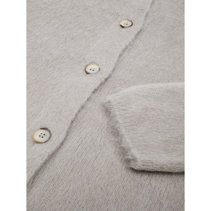 Cardigan by Gran Sasso for women in virgin alpaca wool beige & gray features an crisp silhouette, showcasing a sophisticated mandarin neckline and detail for a truly crisp finish.