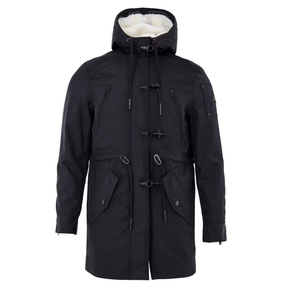 Hooded Parka by Moose Knuckles for women in sheep leather nylon cotton & fur blue features an avant garde silhouette, showcasing refined pockets & hooded and a sophisticated hooded neckline for a polished look.