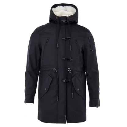 Hooded Parka by Moose Knuckles for women in sheep leather nylon cotton & fur blue features an avant garde silhouette, showcasing refined pockets & hooded and a sophisticated hooded neckline for a polished look.