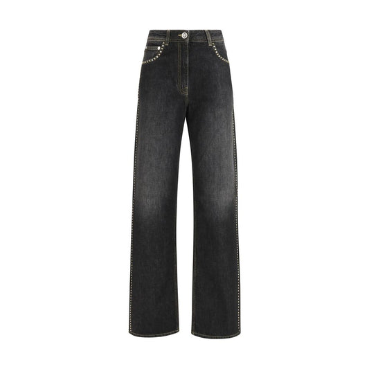 Jeans by Versace for women in cotton denim black presents a tailored silhouette, showcasing a tailored straight-leg & regular-fit and long cut with a refined for a truly tailored aesthetic.