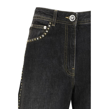 Jeans by Versace for women in cotton denim black features a refined silhouette with a refined straight-leg & regular-fit, defined by a and a refined long for a refined finish.