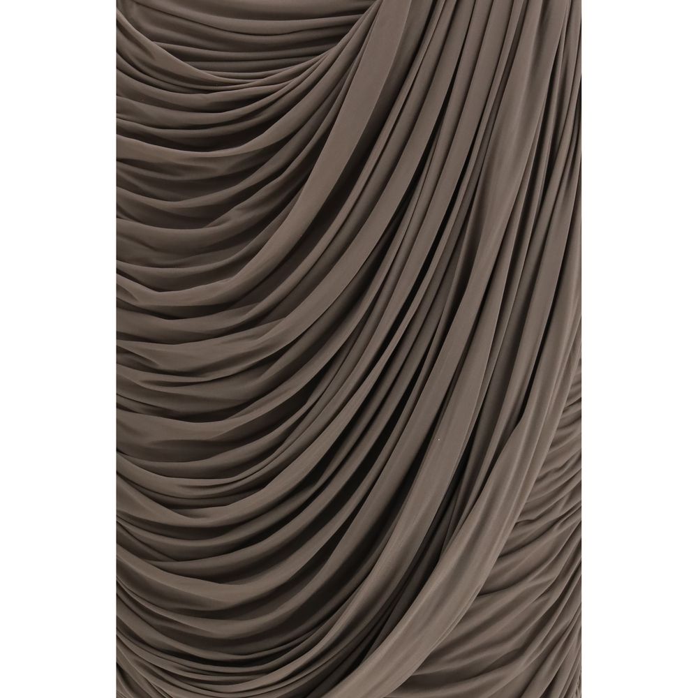 Skirt by Magda Butrym for women in cupro & silk brown & copper features a sublime silhouette, showcasing the sublime design of the Women's Gathered Cupro & Silk Midi Skirt in a sophisticated midi.