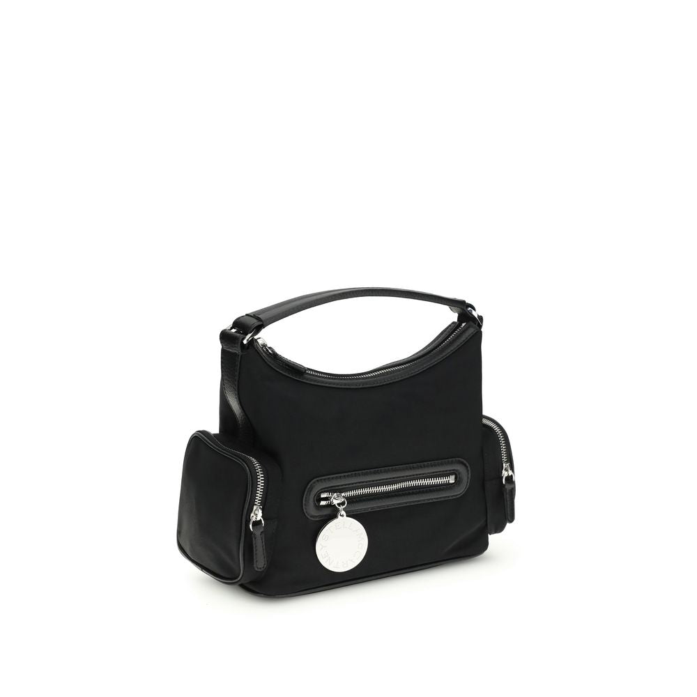 Shoulder Bag by Stella McCartney for women in leather black, silver & signature features an effortlessly chic silhouette with a secure zipper, ample external-pockets, and versatile shoulder-strap, handle & adjustable-strap for effortlessly chic everyday luxury.