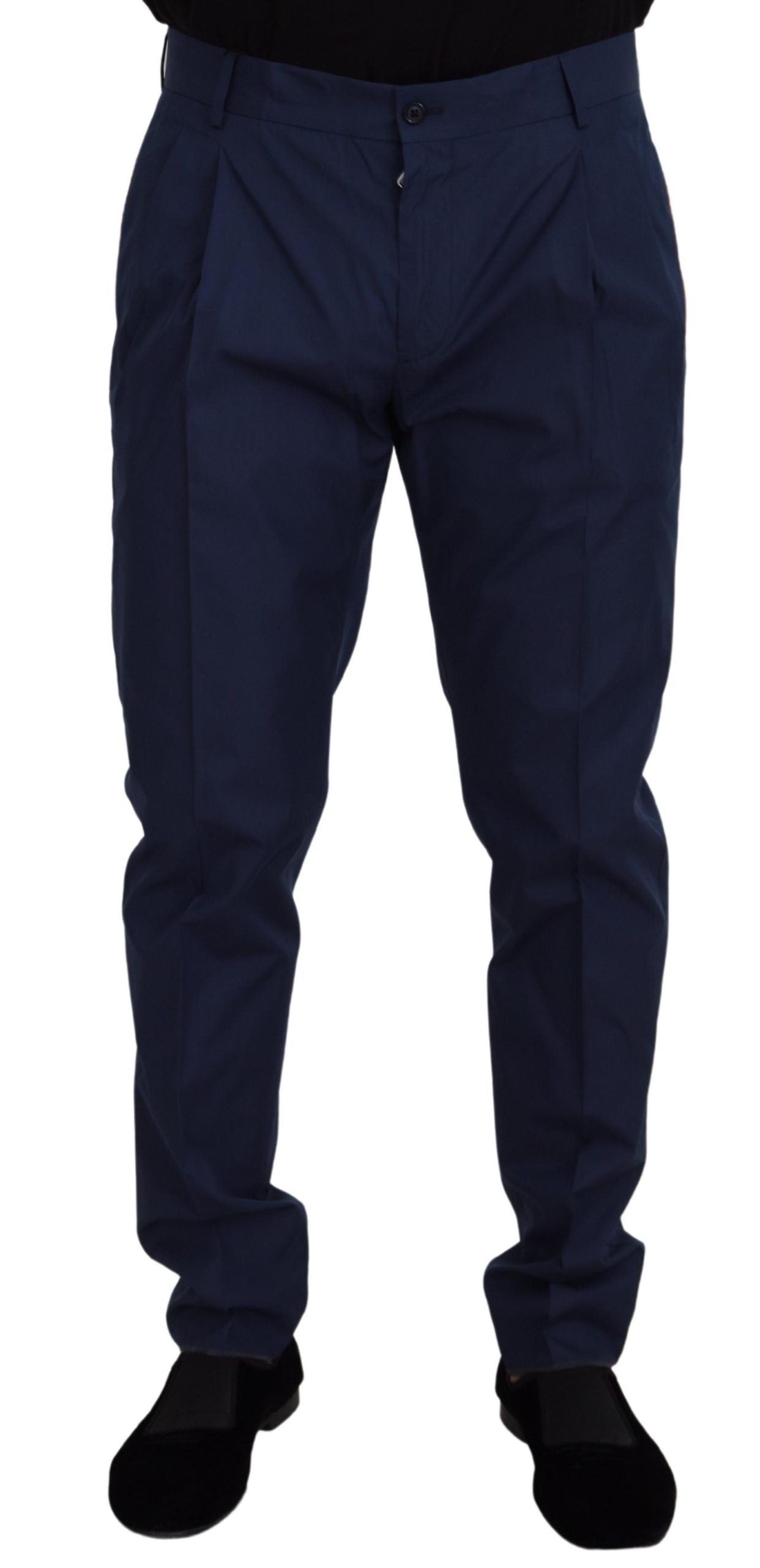Trousers by Dolce & Gabbana for men in cotton & silk blue features a sculptural silhouette, showcasing a sculptural slim and long with a sophisticated for a sculptural finish.