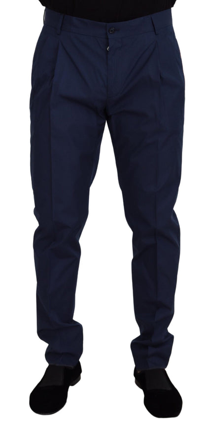 Trousers by Dolce & Gabbana for men in cotton & silk blue features a sculptural silhouette, showcasing a sculptural slim and long with a sophisticated for a sculptural finish.