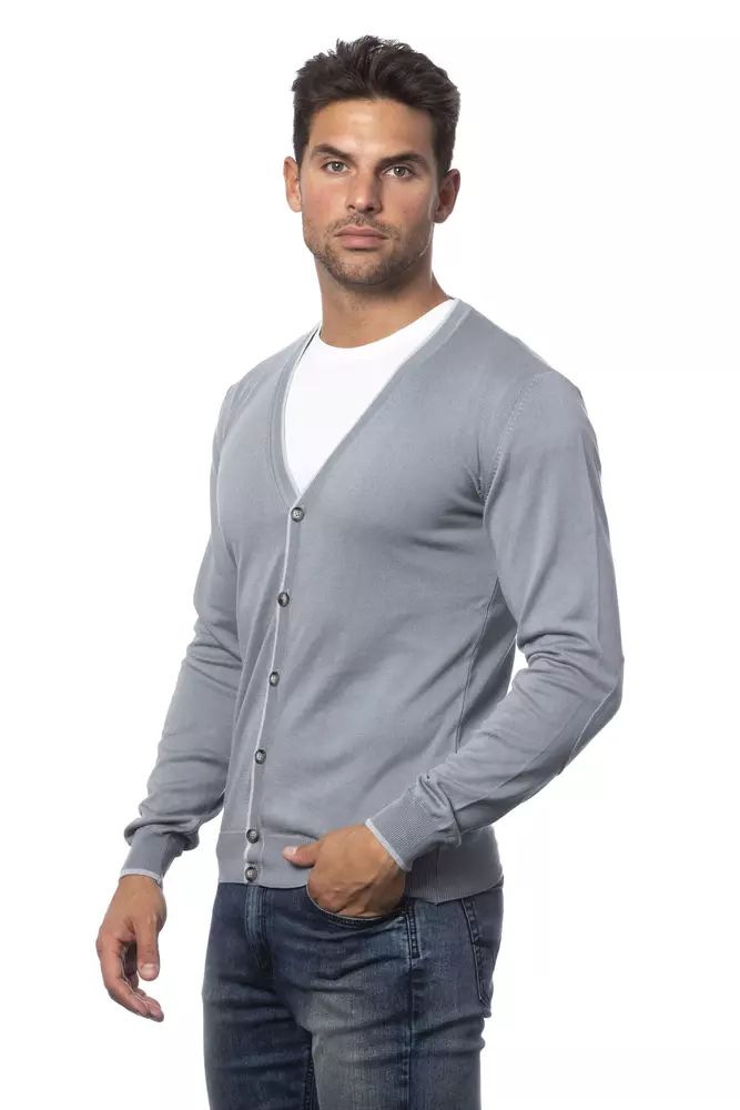 Cardigan by Verri for men in cotton gray features a dramatic silhouette, showcasing a sophisticated and dramatic detail for a timeless, premium look.