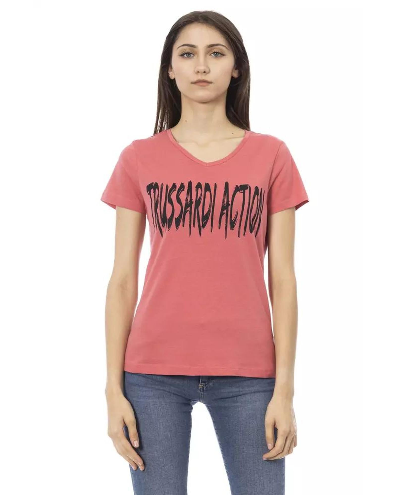 T-Shirt by Trussardi Action for women in viscose cotton multicolor, pink & print showcases a chic silhouette, artfully detailed with a chic and short-sleeve for a chic finish.