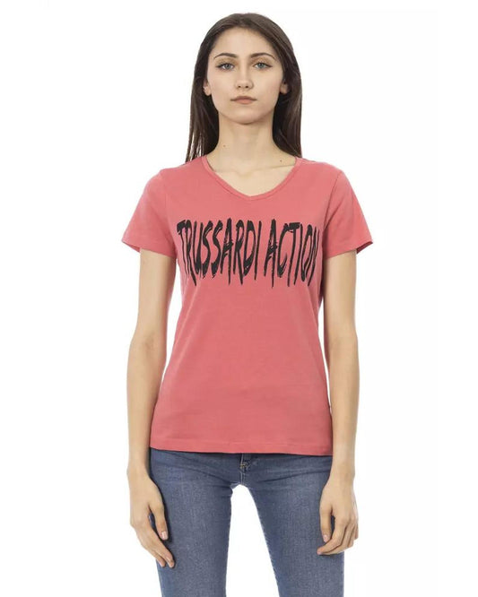 T-Shirt by Trussardi Action for women in viscose cotton multicolor, pink & print showcases a chic silhouette, artfully detailed with a chic and short-sleeve for a chic finish.