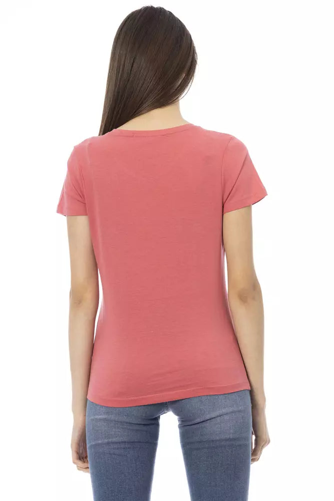 T-Shirt by Trussardi Action for women in viscose cotton multicolor, pink & print showcases a dramatic silhouette, elegantly detailed with a dramatic and for a truly dramatic finish.