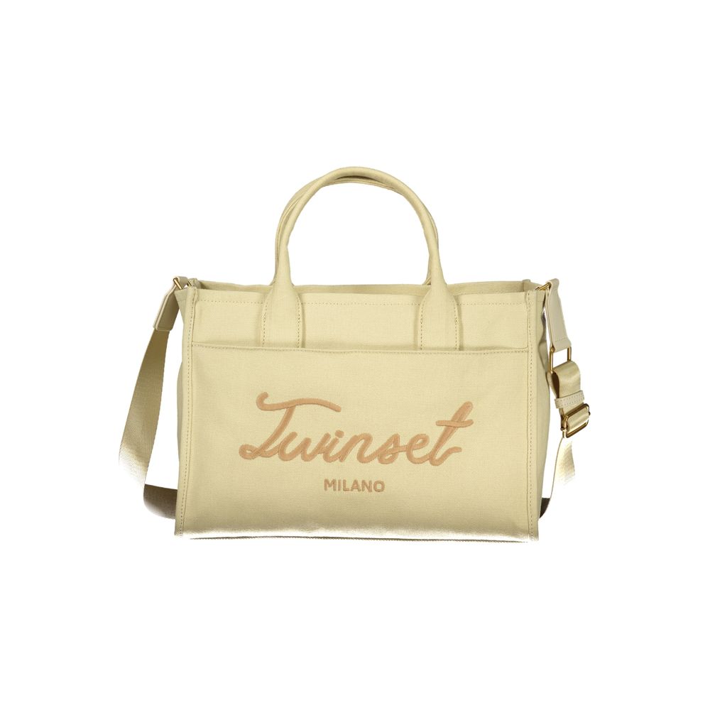 Tote Handbag by Twinset for women in cotton beige features a refined silhouette, showcasing a secure , organized internal-pockets, and versatile shoulder-strap, adjustable-strap & handle for a refined finish.