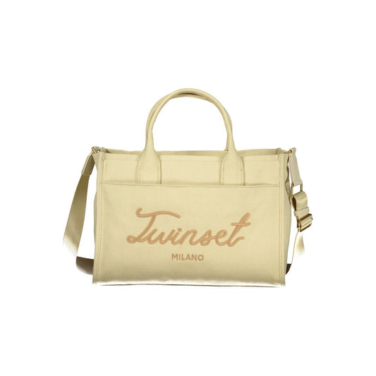 Tote Handbag by Twinset for women in cotton beige features a refined silhouette, showcasing a secure , organized internal-pockets, and versatile shoulder-strap, adjustable-strap & handle for a refined finish.