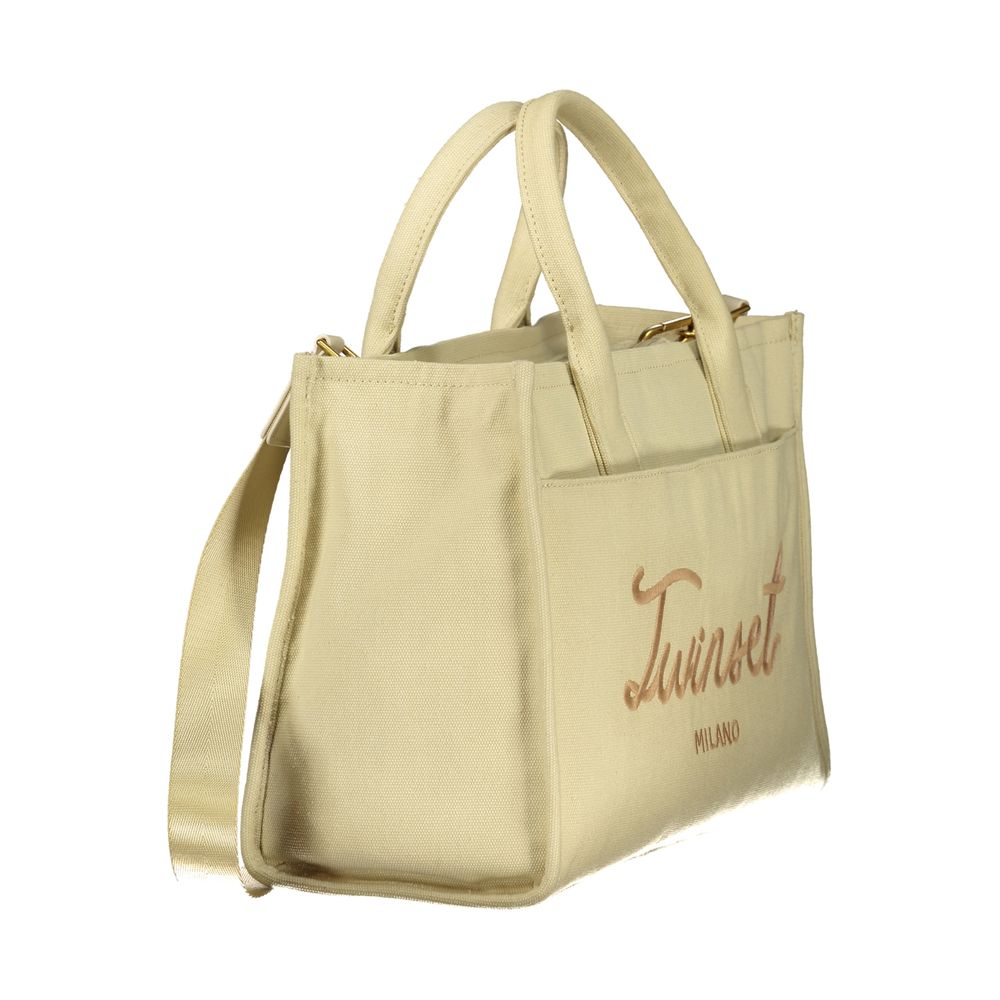 This Tote Handbag by Twinset for women in cotton and beige presents a sculptural silhouette featuring a secure , ample internal-pockets, and versatile shoulder-strap, adjustable-strap & handle for a sculptural finish.