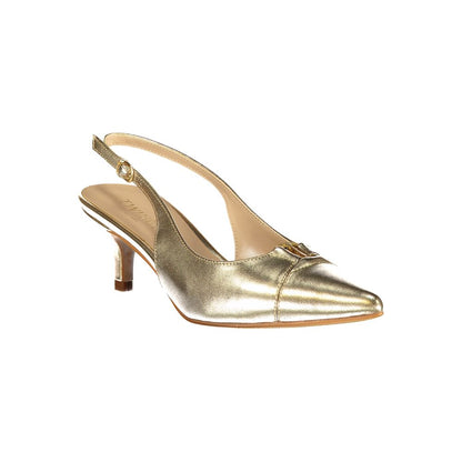 Low-Heel Mid-Heel Ankle Strap Sandals Pumps Heels by Twinset for women in leather gold features an effortlessly chic silhouette from the Women's Leather Low-Heel Mid-Heel Ankle Strap Sandals Pumps Heels collection, showcasing a mid-heel 3-cm-heel low-heel and effortlessly chic for a effortlessly chic look.
