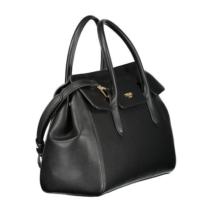Tote Handbag by Twinset for women in polyurethane black & signature features an refined silhouette, showcasing a secure snap, ample , and versatile shoulder-strap, detachable-strap & handle for a sophisticated refined aesthetic.
