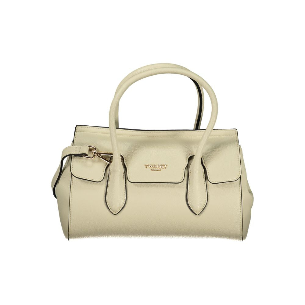 Evening Tote Handbag by Twinset for women in polyurethane beige & signature presents a ornamental silhouette, showcasing a secure snap & zipper, ample built-in-compartments, and versatile adjustable-strap & handle for a ornamental finish.